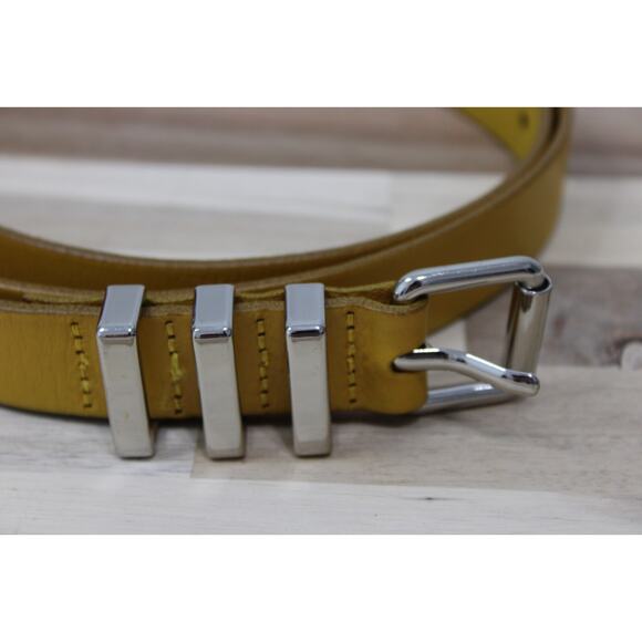 Rebecca Minkoff Belt Skinny Yellow Genuine Leather Silver Buckle Women's Size XL - Picture 2 of 8